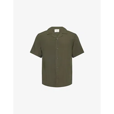 Che Mens Valbonne Camp-collar Woven Shirt Khaki