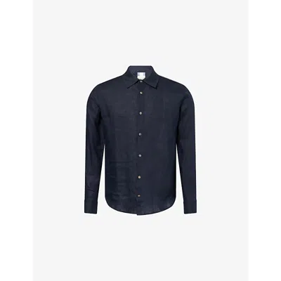Che Mens Navy- 12 Long-sleeve Linen Shirt In Black