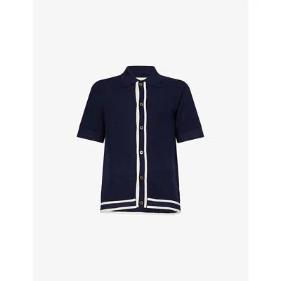 Che Mens Navy Jorge Button-through Knitted Polo Top In Blue