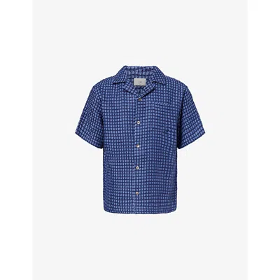 Che Mens Navy-12 Riita Short-sleeve Linen Shirt In Blue