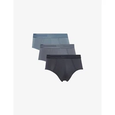 Che Mens Navy/blue/grey Branded Mid-rise Pack Of Three Stretch-woven Briefs Xxl In Gray