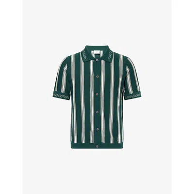 Che Mens Pine Green-05 Sawyer Striped Knitted Cotton Polo Shirt In Blue