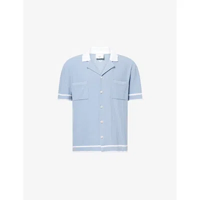 Che Mens Powder Blue-07 Armando Short-sleeve Bouclé Cotton-blend Shirt