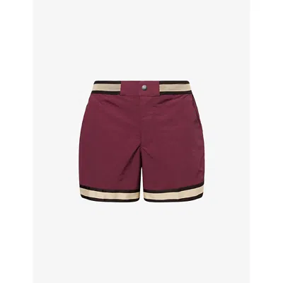 Che Mens Red Baller Striped-trims Swim Shorts
