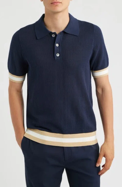 Che Ché Quinn Open Knit Polo Sweater In Blue