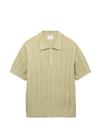 Che Ribbed-knit Short-sleeve Polo Shirt In Green
