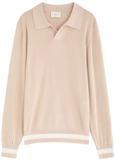 Che Stripe-trimmed Knitted Polo Shirt In Beige