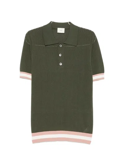 Che Stripe-trim Pointelle-knit Polo Shirt In Green