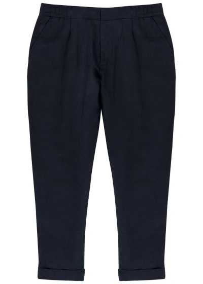 Che Tapered Linen Trousers In Navy