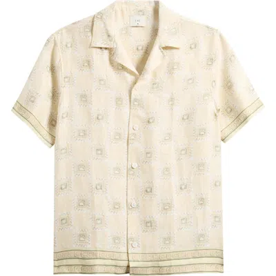 Che Ché Tehla Tile Print Linen Camp Shirt In Neutral