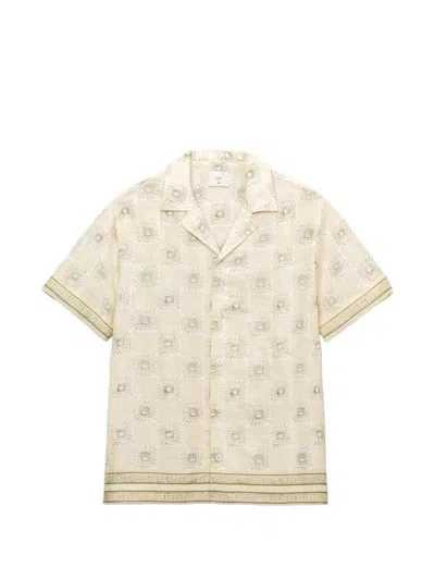 Che Mens Ecru Telha Printed Linen Shirt Xl In White