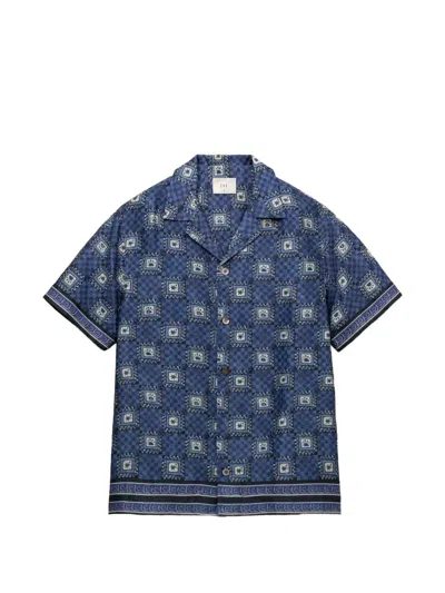 Che Telha-print Linen Shirt In Blue