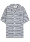 Che Textured Patterned Linen Shirt In Blue