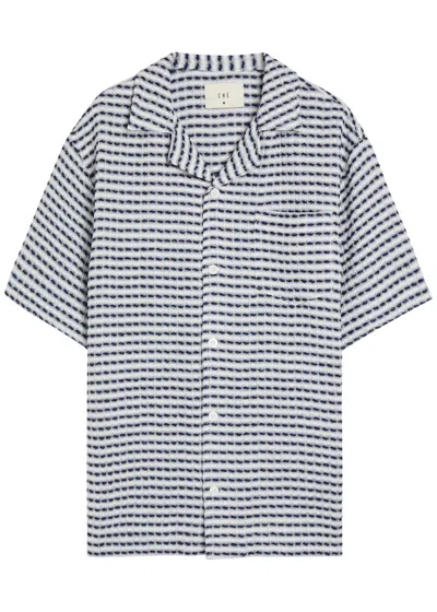 Che Textured Patterned Linen Shirt In Blue