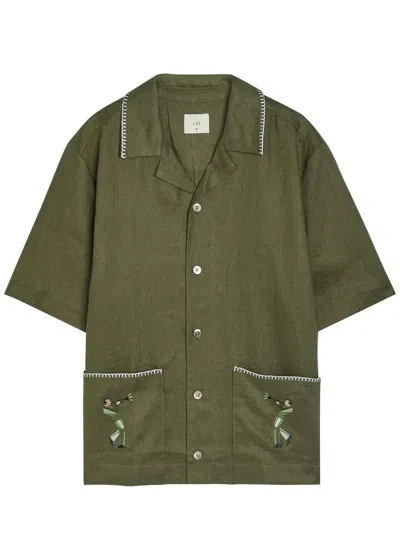 Che Trompette Embroidered Linen Shirt In Green