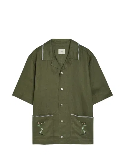 Che Trompette Embroidered Whipstitch-trim Shirt In Green