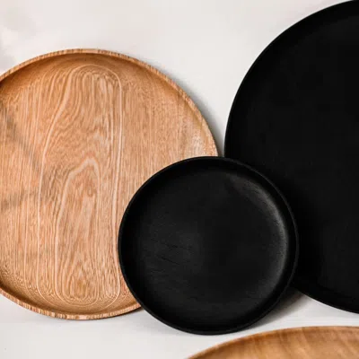 Chechen Wood Design Rosa Morada Wooden Base Platter In Black