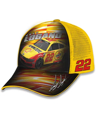 Checkered Flag Sports Men's And Women's Yellow Joey Logano Shell-pennzoil Adjustable Trucker Hat