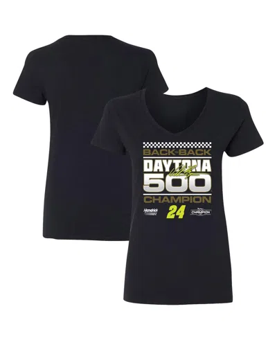 Checkered Flag Sports Women's Black William Byron 2025 Daytona 500 Champion Exclusive V-neck T-shirt