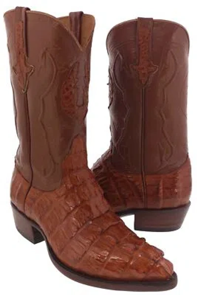 Pre-owned Chedron Cowboy Dress Leather Boots Real Crocodile Tail Exotic Skin Rodeo Botas