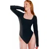 Cheeky Cherry Leakproof Long Sleeve Thong Bodysuit Liner In Black