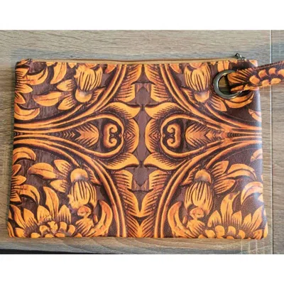Cheekys Women's Tooled Leather Look Clutch Wristlet Purse In Brown
