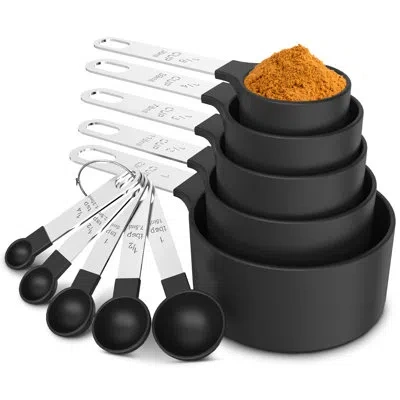 Cheer Collection 10 Piece Measuring Cups And Spoons Set Stainless Steel Handles In Black
