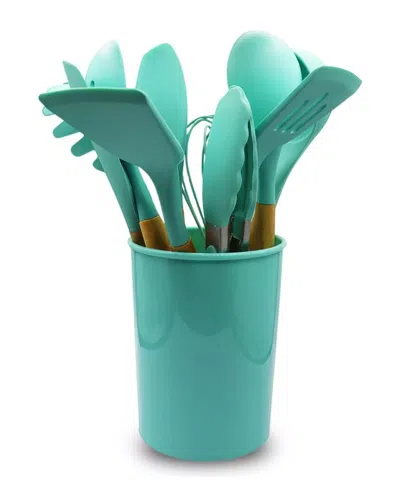Cheer Collection 12pc Silicone Spatula Set With Wooden Handles In Blue