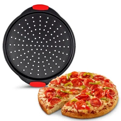 Cheer Collection 13-inch Nonstick Carbon Steel Pizza Tray With Perforated Vent Holes For Crisp Crust In Matte Black