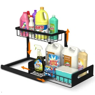 Cheer Collection 2-tier Under Sink Storage Organizer – Metal Frame With Pull-out Drawer In Matte Black