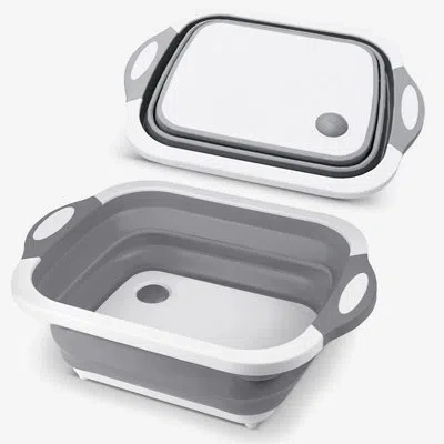 Cheer Collection 3 In 1 Collapsible Bbq Prep Tub And Cutting Board With Drain Plug