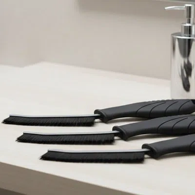 Cheer Collection 3 Piece Crevice Cleaning Brush Set For Grout Tile Gaps Drains And Window Tracks