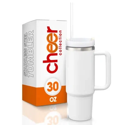 Cheer Collection 30oz. Double Wall Insulated Travel Tumbler In White