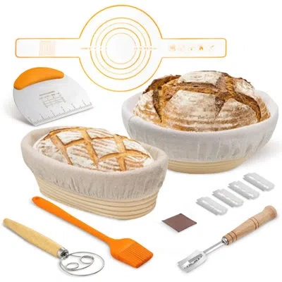 Cheer Collection 9-piece Round & Oval Bread Proofing Basket Set With Essential Baking Tools In Natural Wood