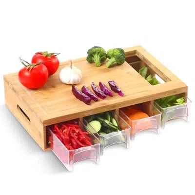 Cheer Collection Bamboo Cutting Board With 4 Removable Storage Trays