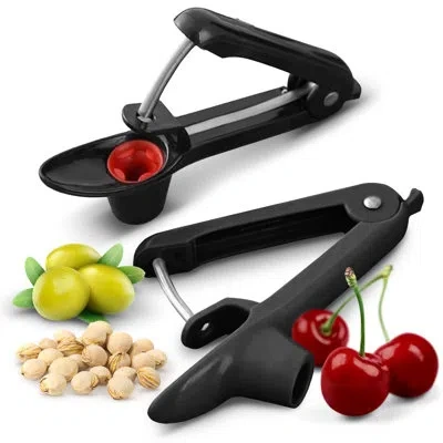 Cheer Collection Cherry And Olive Pitter With Lock & Seed Filter – Easy, One-handed Operation In Black
