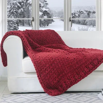 Cheer Collection Chunky Cable Knit Throw In Burgundy