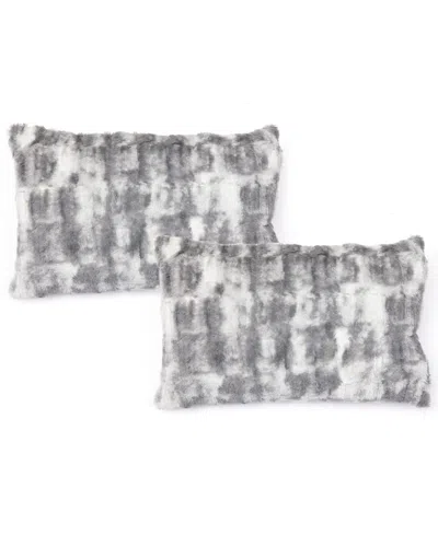 Cheer Collection Decorative Faux Fur Pillow Set, 12" X 20" In Gray