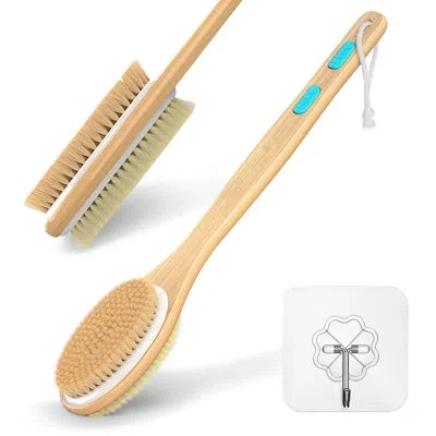 Cheer Collection Double Sided Shower Brush With Long Lotus Wood Handle And Soft And Stiff Bristles