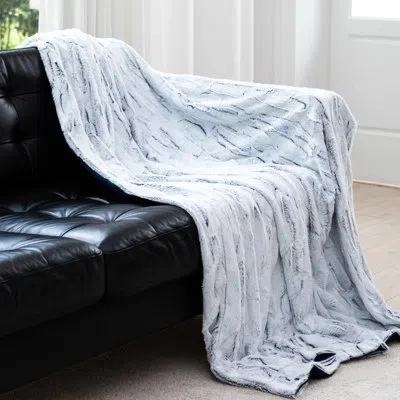 Cheer Collection Embossed Faux Fur Throw In Blue