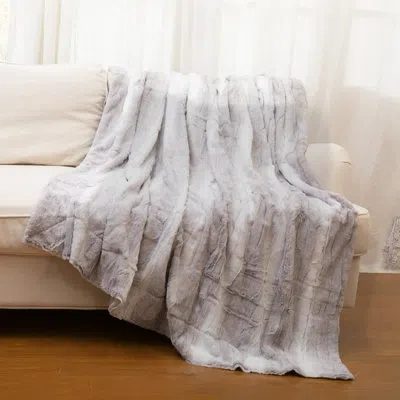 Cheer Collection Faux Fur Blanket In Marble Gray