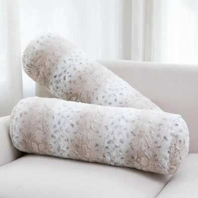 Cheer Collection Faux Fur Bolster Pillow In Snow Leopard