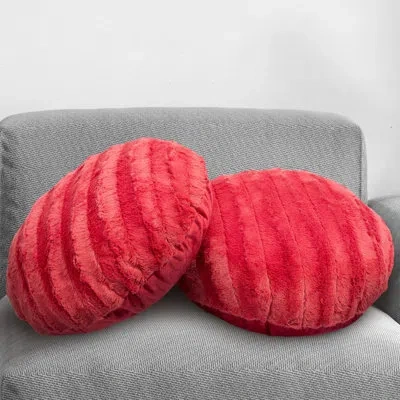 Cheer Collection Faux Fur Floor Circular Pillow Cover & Insert In Maroon