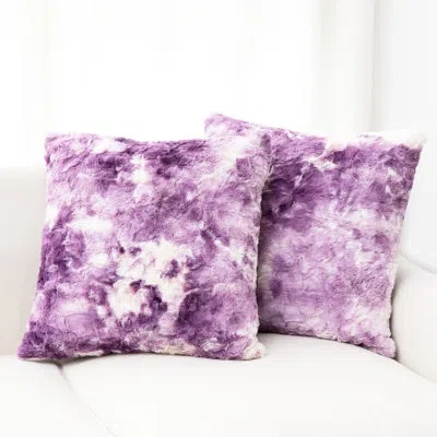 Cheer Collection Faux Fur Throw Pillow In White,purple
