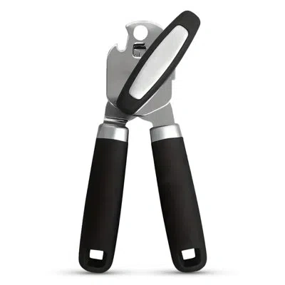 Cheer Collection Heavy Duty Stainless Steel Can Opener With Soft Grip Handles And Bottle Opener In Black