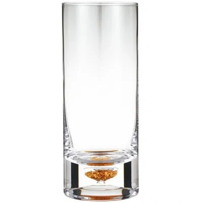 Cheer Collection Highball Glasses With Unique Embedded Gold Flake Design In Clear