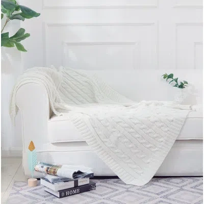Cheer Collection Knit Throw In Ivory