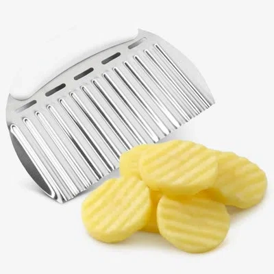 Cheer Collection Large Stainless Steel Crinkle Cutter French Fry And Vegetable Slicer, Black In White