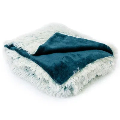 Cheer Collection Long Hair Shaggy Faux Fur Throw In Blue