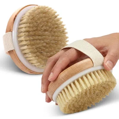 Cheer Collection Set Of 2 Round And Oval Natural Bristle Exfoliating Body Brushes